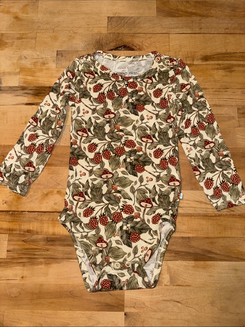 Posh Peanut Cream Floral & Mushroom Long-Sleeve One-Piece
